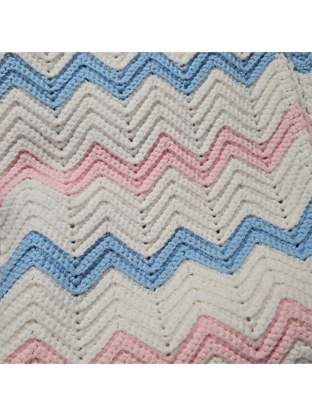 Handmade Crochet Chevron Blanket Pink Blue White Acrylic